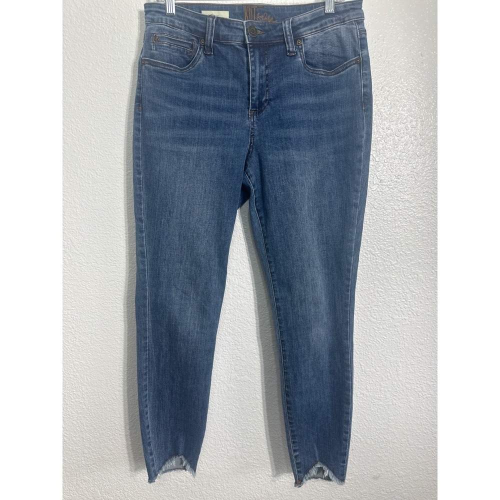 Kut from the Kloth Carlo Ankle Skinny Jeans Medium Wash Notched Raw Hem Size 12